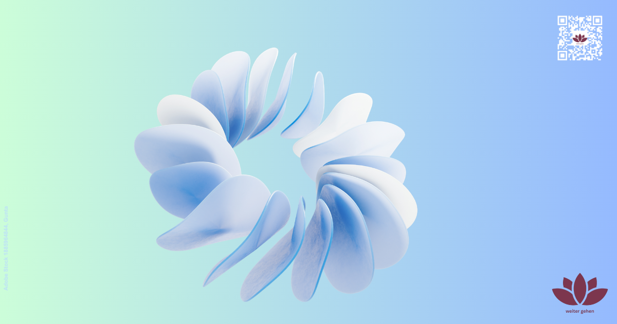 Abstrakte, weiche Form in Blau- und Grüntönen, die Bewegung und Entwicklung symbolisiert