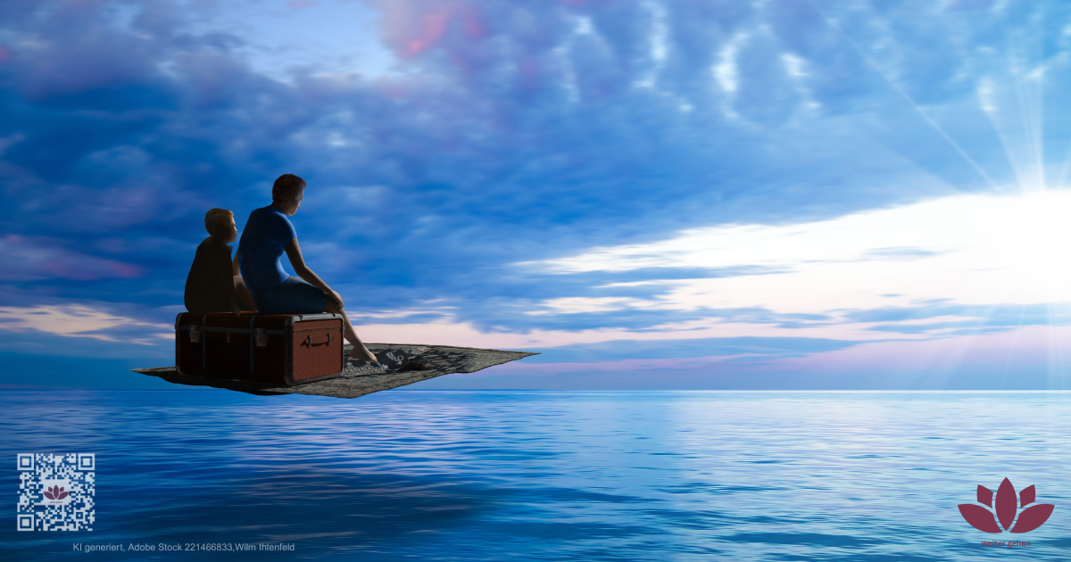 Zwei Menschen blicken in die Ferne über das Meer – Symbol für Aufbruch, neue Perspektiven und den ersten Schritt