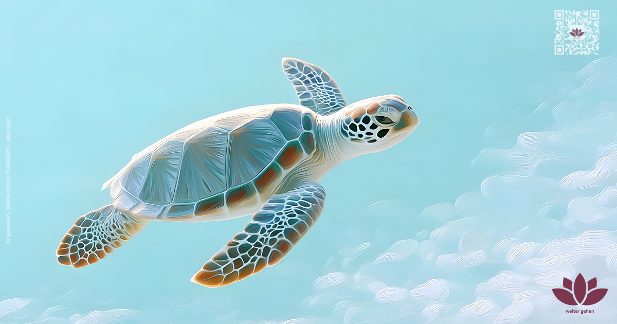 Schildkröte, die ruhig durch hellblaues Wasser schwimmt