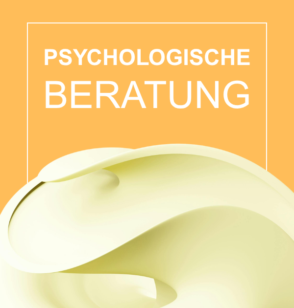 Psychologische Beratung – Titelgrafik auf orangefarbenem Hintergrund mit abstrakten, weich geschwungenen Formen.